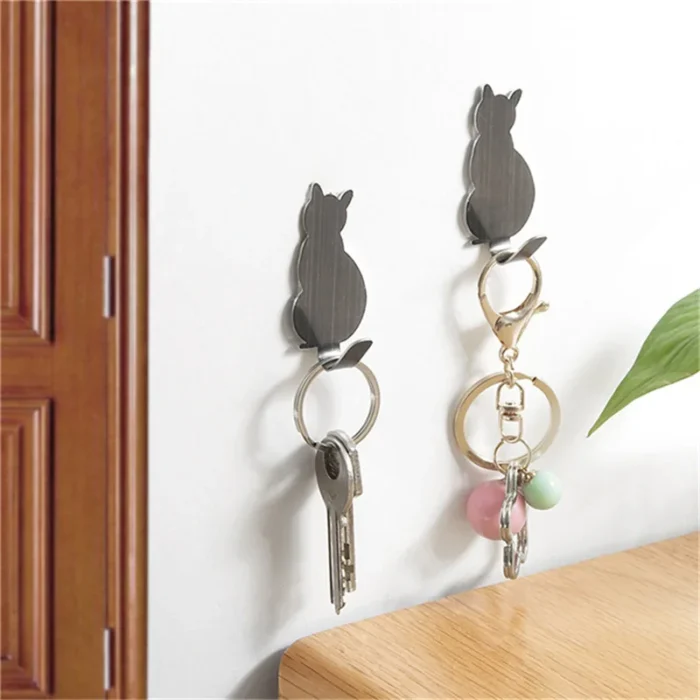 2pcs Cat Pattern Storage Holder Adhesive Hooks For Bathroom Kitchen Hanger Shelves Storage Organizers Gadgets Home 2