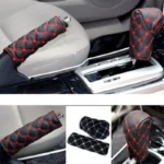 2pcs Set Faux Leather Hand Brake Shift Knob Cover Gear Case Car Interior Decor Shift Knob 1.webp