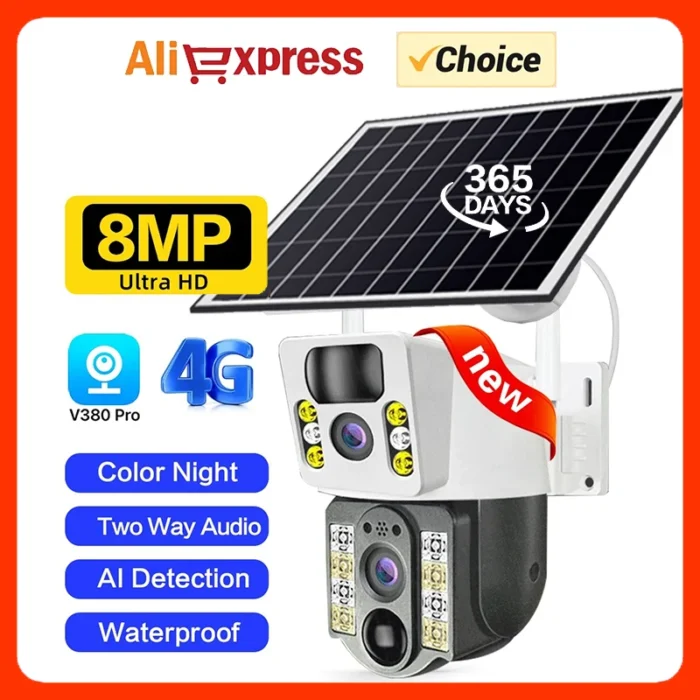 4g Sim Card Solar Camera Ip Wireless Solar Cctv Wifi 360 4k Dual Lens 8mp Hd.webp