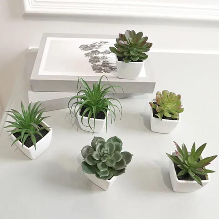 6pcs Home Decoration Mini Evergreen Artificial Succulent Small Potted Plants 2