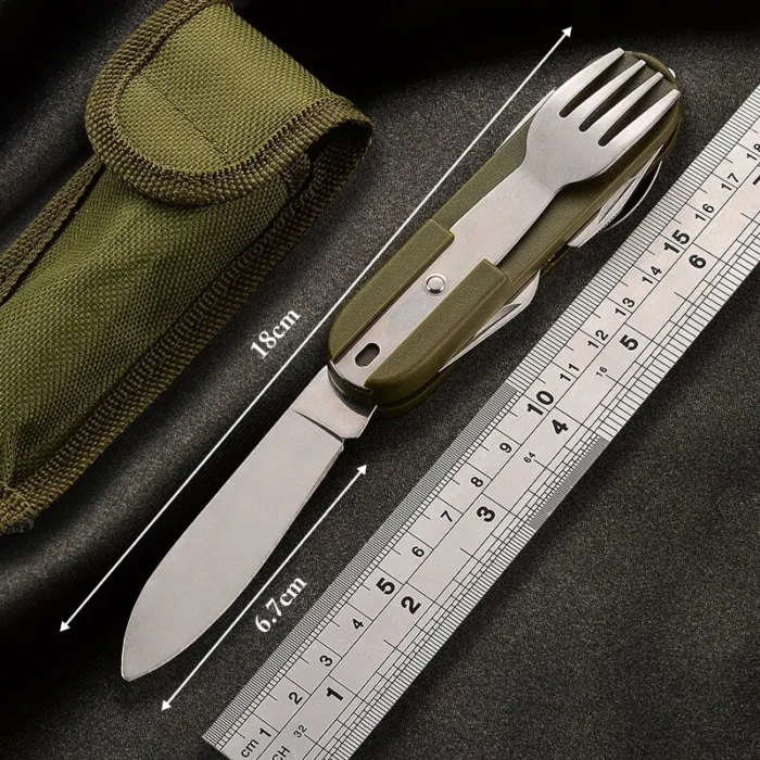 7 In 1 Multifunctional Outdoor Tableware Stainless Steel Foldable Fork Spoon Knife Picnic Camping Hiking Travelling 2.webp