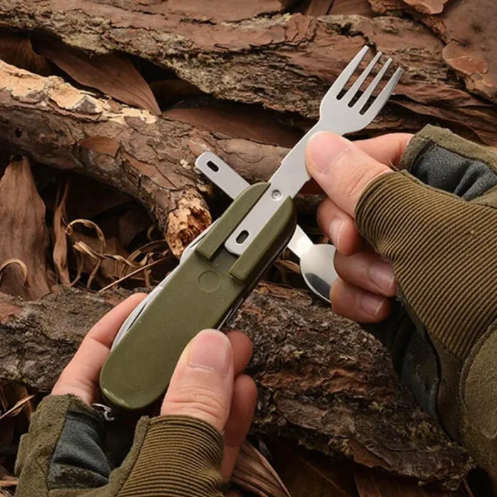 7 In 1 Multifunctional Outdoor Tableware Stainless Steel Foldable Fork Spoon Knife Picnic Camping Hiking Travelling 4.webp