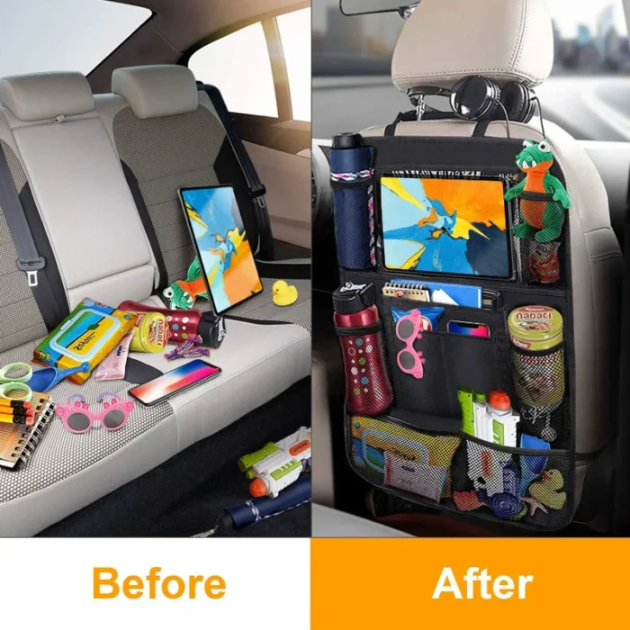 Car Back Seat Organizer With Touch Screen Tablet Holder Automatic Storage Pocket Protector For Travel 1.webp