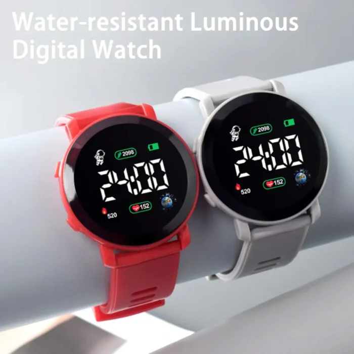 Digital Watch Font Display Fashionable Kids Led Digital Sports Watch Waterproof For Boys Girls Weekly Calendar 1