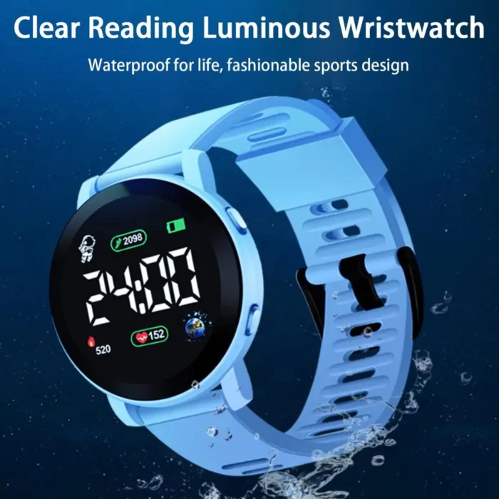 Digital Watch Font Display Fashionable Kids Led Digital Sports Watch Waterproof For Boys Girls Weekly Calendar 3