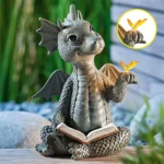 Dragon Dinosaur Meditation Reading Book Sculpture Figure Garden Home Decoration Resin Ornament Outdoor Garden Crafts Decoration 3.webp