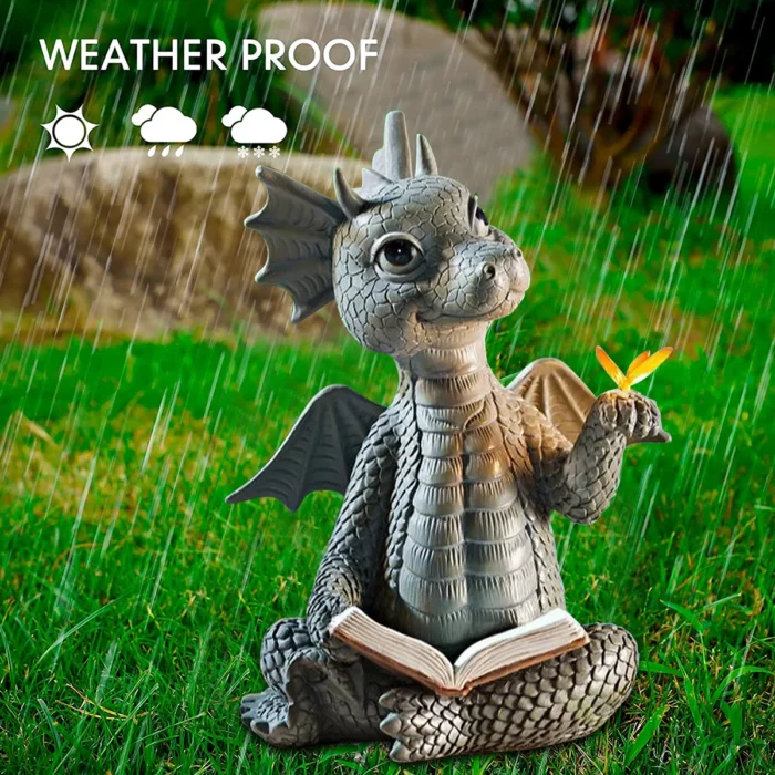 Dragon Dinosaur Meditation Reading Book Sculpture Figure Garden Home Decoration Resin Ornament Outdoor Garden Crafts Decoration 4.webp