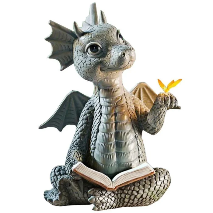 Dragon Dinosaur Meditation Reading Book Sculpture Figure Garden Home Decoration Resin Ornament Outdoor Garden Crafts Decoration.webp