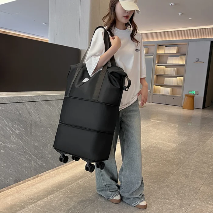 Folding Luggage Bags Expandable Rolling Duffle Pack With Wheel Large Capacity Oxford Clot Dry Wet Separation.webp