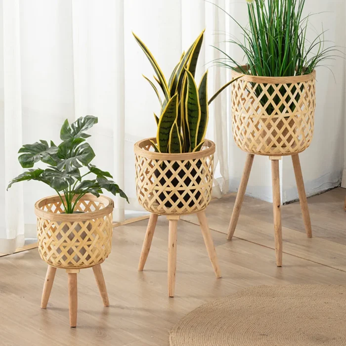 Handmade Bamboo Woven Flower Pot With Stand Plant Flower Display Storage Stand Diy Storage Nursery Pots.webp