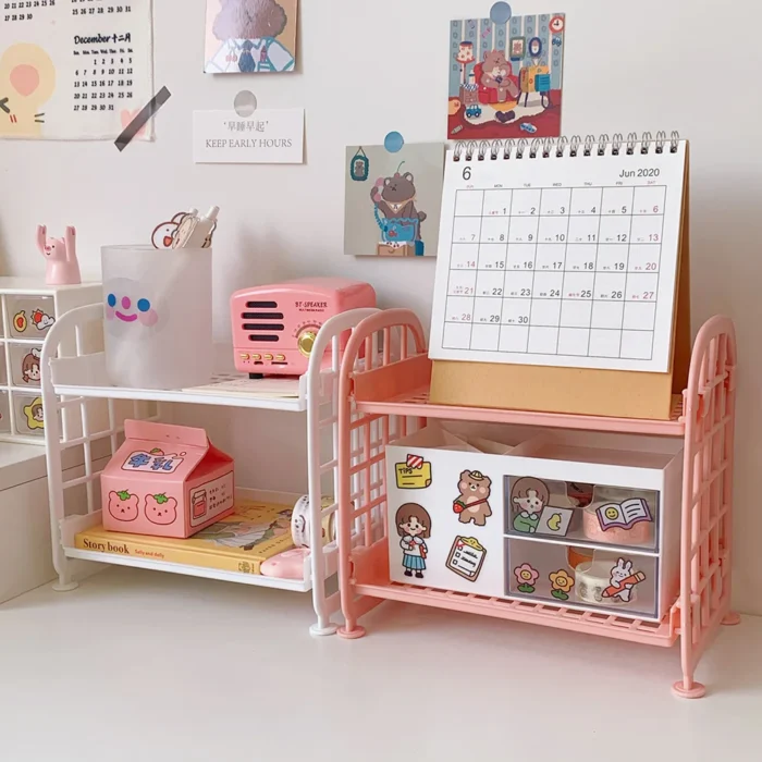 Kawaii Macaron Minimalist Desk Desktop Organizer Storage Rack Student Dormitory Folding Hollow Shelf Skin Care Storage.webp