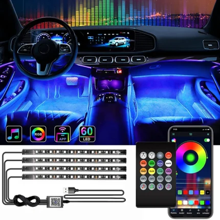 Neon Led Car Interior Ambient Foot Strip Light Kit Accessories Backlight Remote App Music Control Auto.webp