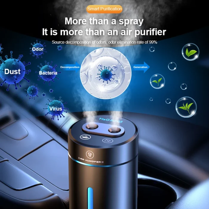 New Upgrade Dual Spray Car Air Humidifier Aluminium Alloy Essential Oils Diffuser Air Freshener For Auto 5.webp