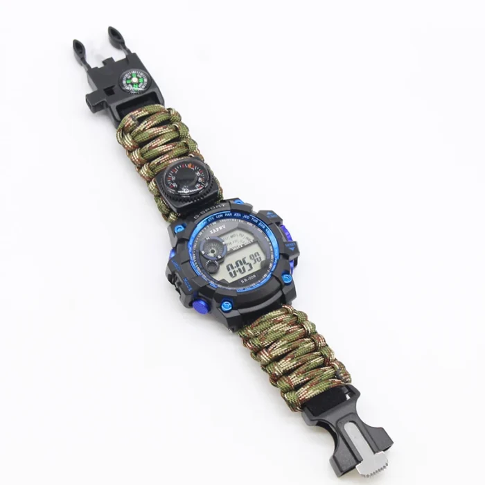 Outdoor Survive Watch Emergency With Night Vision 50m Waterproof Paracord Knife Compass Thermometer Whistles First Aid 4