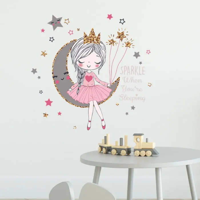 Princess On The Moon Wall Sticker Girls Room Bedroom Decor Wallpaper Living Room For Home Decoration 2.webp