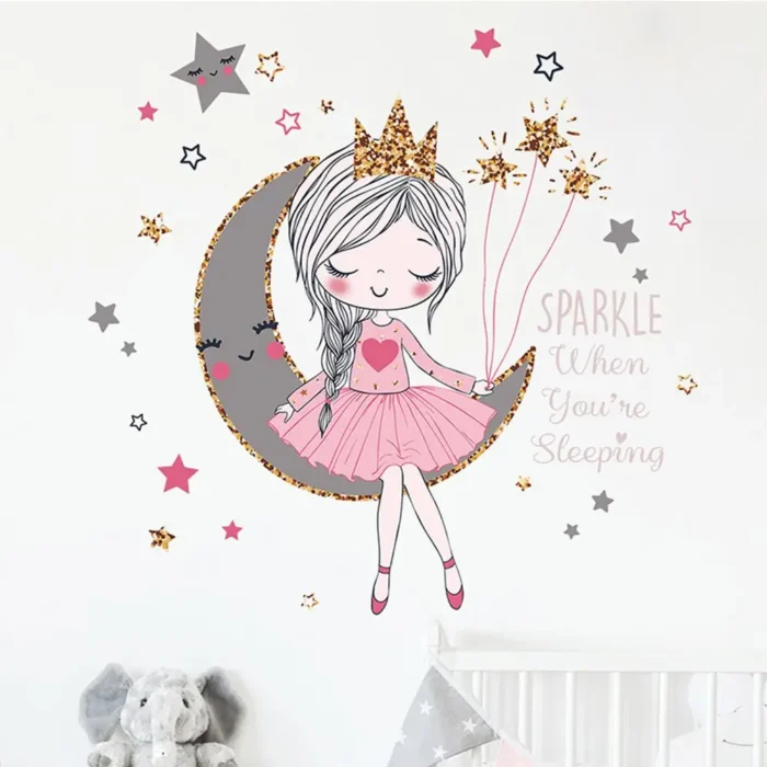 Princess On The Moon Wall Sticker Girls Room Bedroom Decor Wallpaper Living Room For Home Decoration.webp