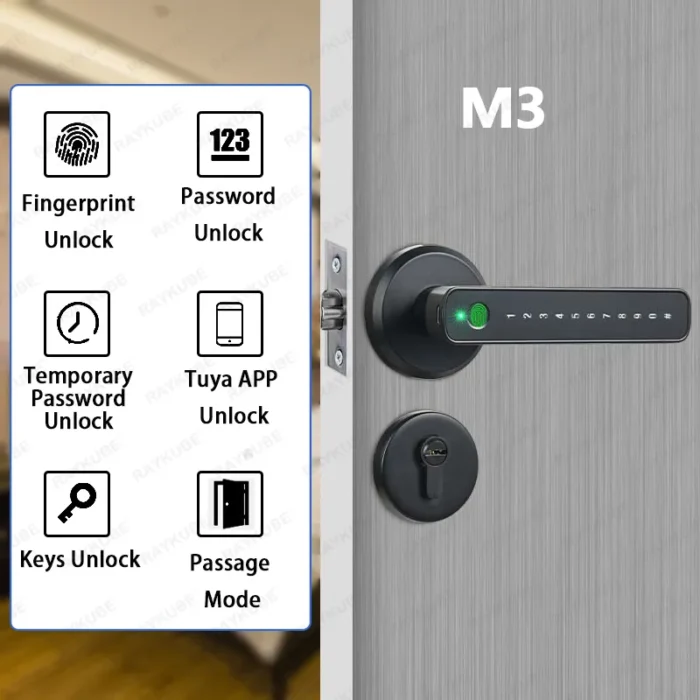 Raykube M3 Tuya Ble Digital Fingerprint Door Lock Electronic Lock With 60 70mm Latch Keys Smartlife 1.webp