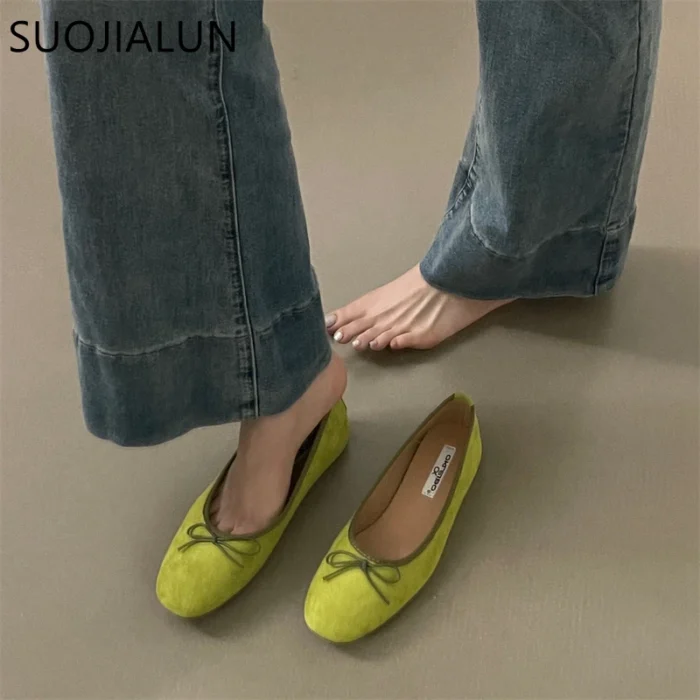 Suojialun Spring New Women Flat Shoes Fashion Green Ladies Casual Slip On Ballerinas Shoes Soft Flat 3