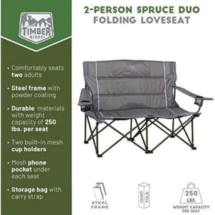 Timber Ridge 2 Person Folding Loveseat Comfortable Double Foldable Camping Chair Folding Lawn Chairs For Outside 1.webp