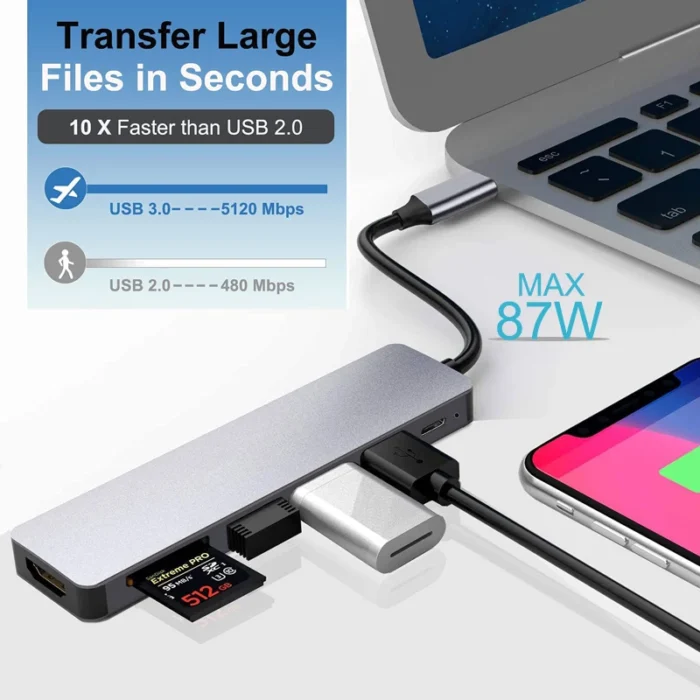 Usb C Hub Type C Splitter Thunderbolt 3 Docking Station Laptop Adapter With For Macbook Air 2.webp