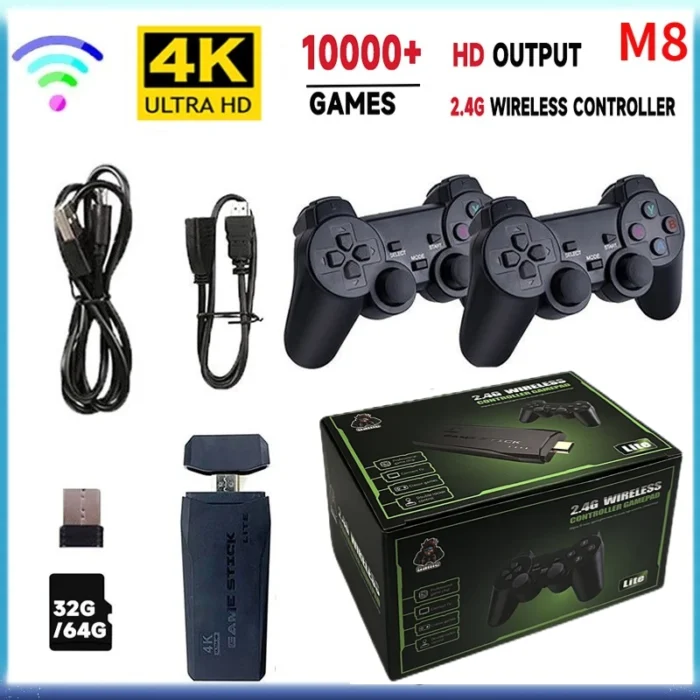 Video Game Sticks M8 Console 2 4g Dual Wireless Controller Game Stick 4k 10000 Games 64gb.webp