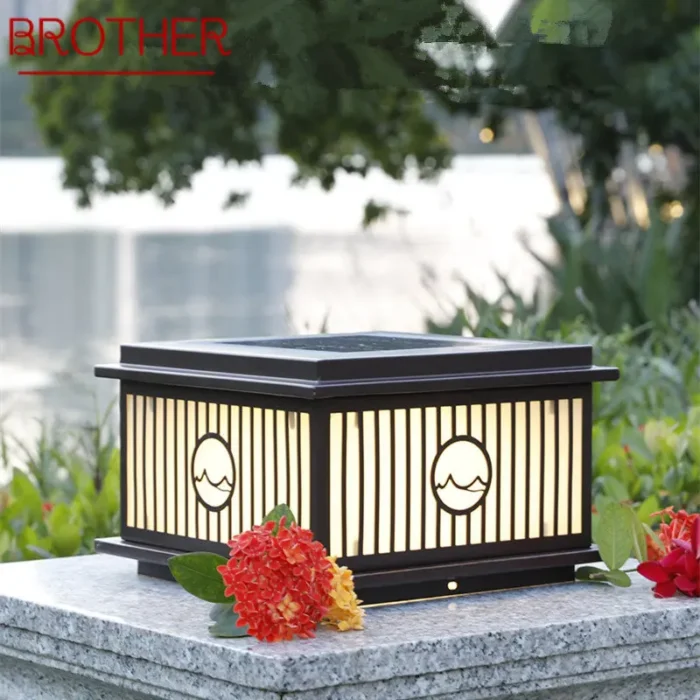 Brother Outdoor Solar Post Lamp Vintage Creative Simple Pillar Lights Led Waterproof Ip65 For Home Villa