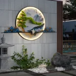 Dlmh Solar Outdoor Mural Lamp Creative Pine Circular Landscape Waterproof Mural Outdoor Villa Courtyard Decoration Painting 3