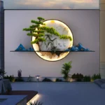 Dlmh Solar Outdoor Mural Lamp Creative Pine Circular Landscape Waterproof Mural Outdoor Villa Courtyard Decoration Painting 4