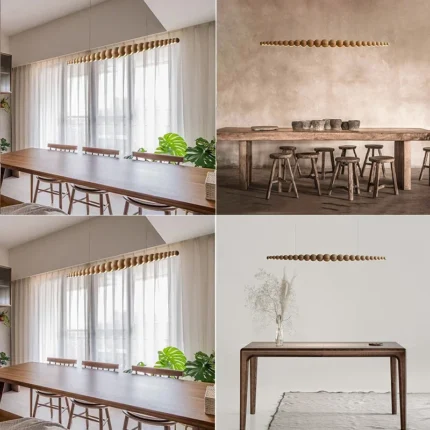 Designer Wooden Beads Long Linear Pendant Chandelier For Dining Living Table Indoor Hanging Lighting Kitchen Island 1