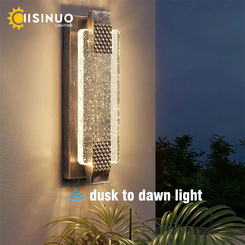 Dusk To Dawn Outdoor Light Crystal Bubble Glass Led Porch Light Waterproof Wall Sconce For Doorway 1