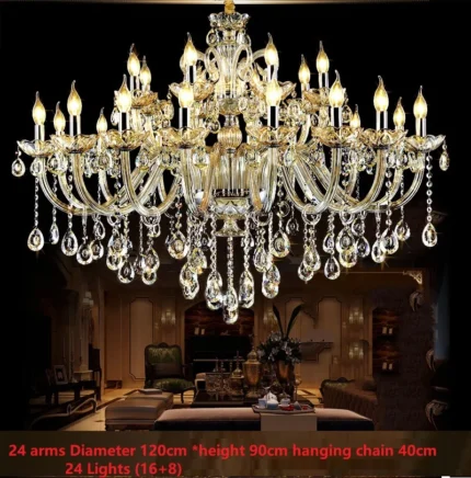 Large 18 24 30 Lights Modern Big Lustres 100 K9 Crystal Luxury Home Decoration Transparent Amber 1