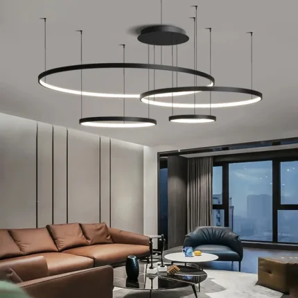 Minimalist Creative Aluminum Rings Led Pendant Light Color Lamp For Living Room Bedroom Dining Room Kitchen