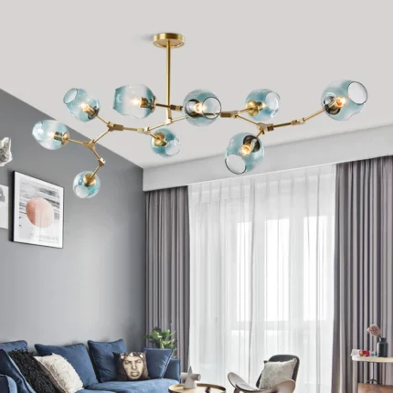 Modern Branching Led Bubble Pendant Light Amber Smoke Gray Glass Ceiling Lamp 5 8 10 Heads 1