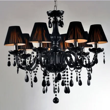 Modern Brief Black Candle Crystal Chandelier Lamps Dining Bedroom Living Room With Fabric Lampshades Factory Direct 1