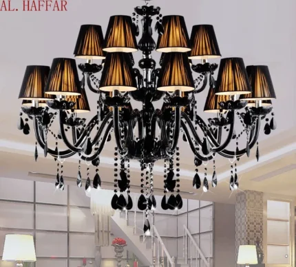 Modern Brief Black Candle Crystal Chandelier Lamps Dining Bedroom Living Room With Fabric Lampshades Factory Direct