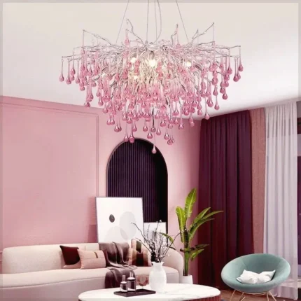 Modern Designers Light Luxury Pink Blue Boys Girls Gorgeous Crystal Chandeliers Bedroom Living Room Hotel Lobby