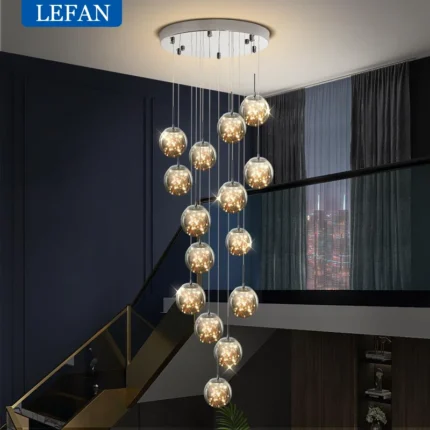 Modern Led Glass Ball Lampshade Ceiling Chandeliers Staircase Duplex Building Villa Loft Hollow Living Room Lights