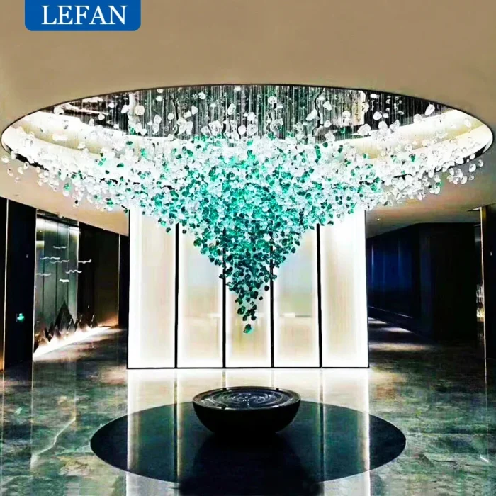 Modern Large Luxury Stone Crystal Led Chandelier Staircase Living Room Light Fixture Long Hallway Lobby Indoor 3