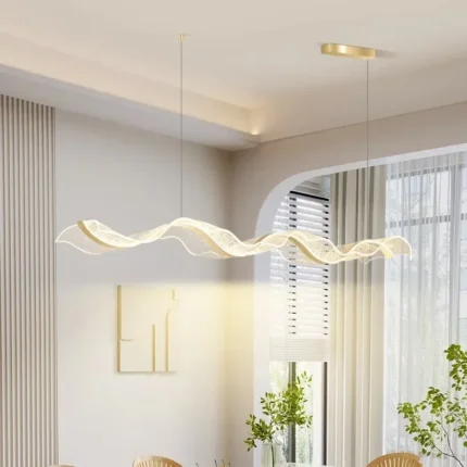 Modern Led Chandelier For Dining Room Luxury Wave Design Gold Hanging Light Fixture Large Kitchen Island