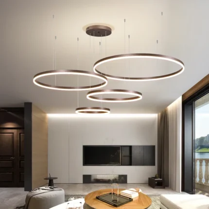 Modern Led Chandelier Home Lighting Brushed Rings Ceiling Mounted Chandelier Lighting Hanging Lamp Gold Coffee Color