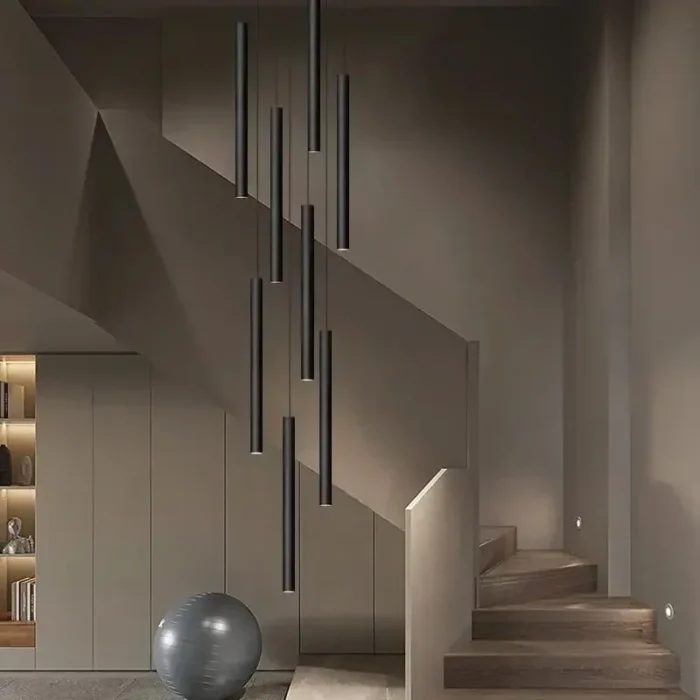 Modern Minimalist Stair Chandelier Duplex Building Villa Long Led Pendant Light Lighting Dining Living Room Tubular 3