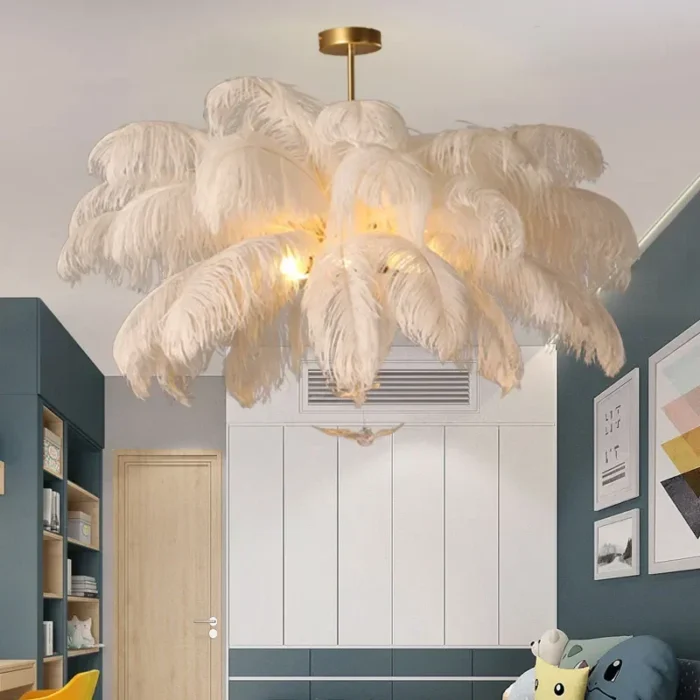 Modern Ostrich Feather Lamp Led Pendant Light Nordic Home Decor Lustre Chandelier For Living Room Bedroom