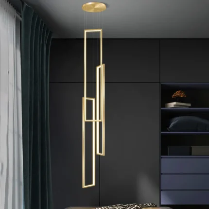 Modern Pendant Light Led Stair Chandelier Minimalist Rectangular Villa Duplex Chandelier Black Gold Living Room Hanging 2