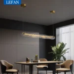 Modern Allcopper Chandelier Light Luxury Creative Long Strip Minimalist Bar Dining Room Counter Water Pattern Glass 1