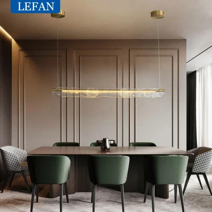 Modern Allcopper Chandelier Light Luxury Creative Long Strip Minimalist Bar Dining Room Counter Water Pattern Glass 2