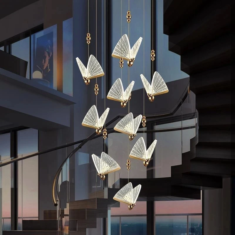 New Style Butterfly Led Pendant Lamp Modern Luxury Staircase Bedside Bedroom Background Aisle Designer Deco Lighting
