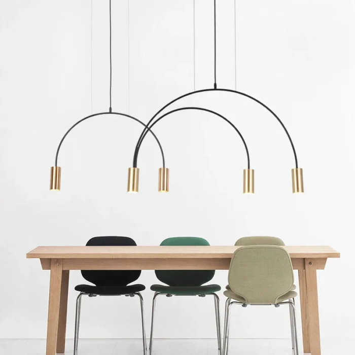 Nordic Arched Shape Ceiling Pendant Light Geometric Lines Chandelier Modern Black Gold Hanging Lamp For Dining 1