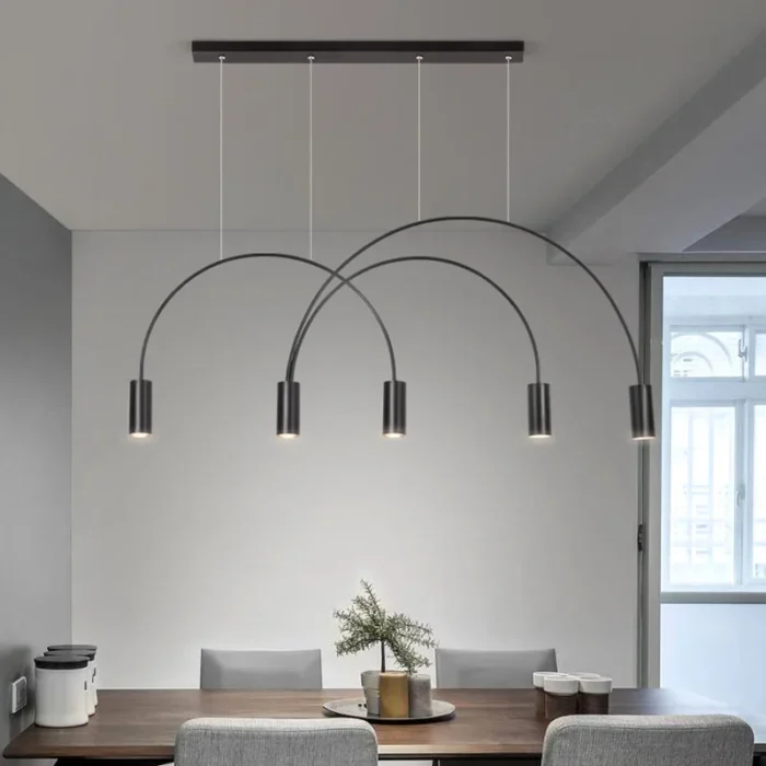 Nordic Arched Shape Ceiling Pendant Light Geometric Lines Chandelier Modern Black Gold Hanging Lamp For Dining 2