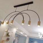 Nordic Arched Shape Ceiling Pendant Light Geometric Lines Chandelier Modern Black Gold Hanging Lamp For Dining 5