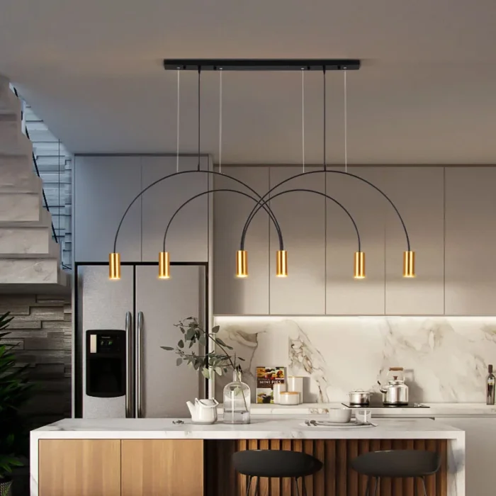 Nordic Arched Shape Ceiling Pendant Light Geometric Lines Chandelier Modern Black Gold Hanging Lamp For Dining